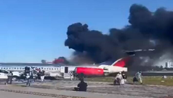 Plane catches fire after landing at Miami airport three injured vva Plane catches fire after landing at Miami airport three injured vva