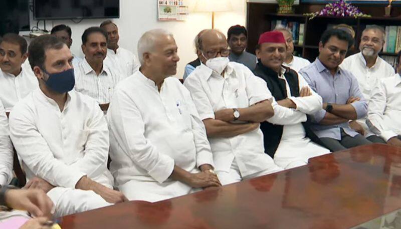 Joined By Top Oppn Leaders Yashwant Sinha Files Nomination KCR Party Also Announces Support