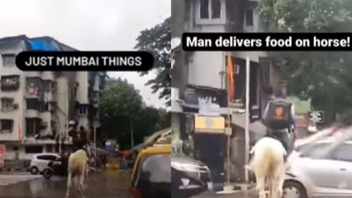 food delivery agent rides horse to deliver food in mumbai video goes viral akb food delivery agent rides horse to deliver food in mumbai video goes viral akb
