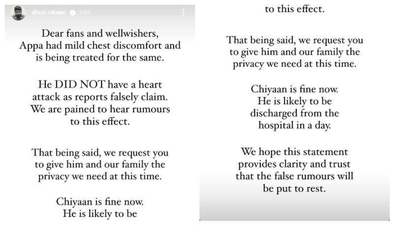 Dhruv denied reports of Vikram's heart attack