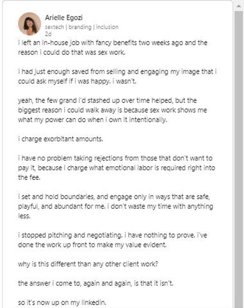 Woman proudly adds sex work as experience in LinkedIn profile netizens applaud her