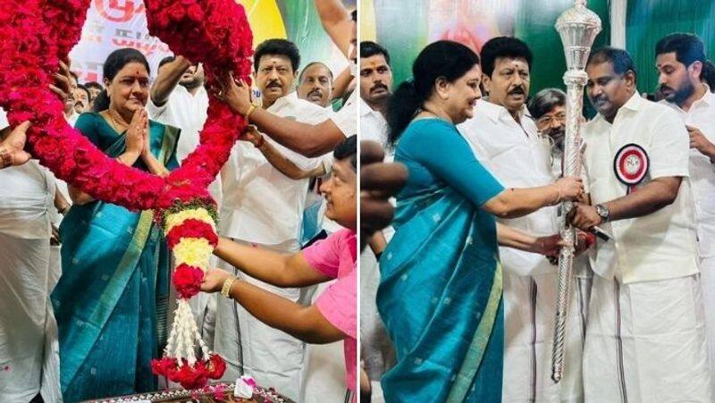 VK Sasikala speech about aiadmk eps and ops at divkaran party join function 