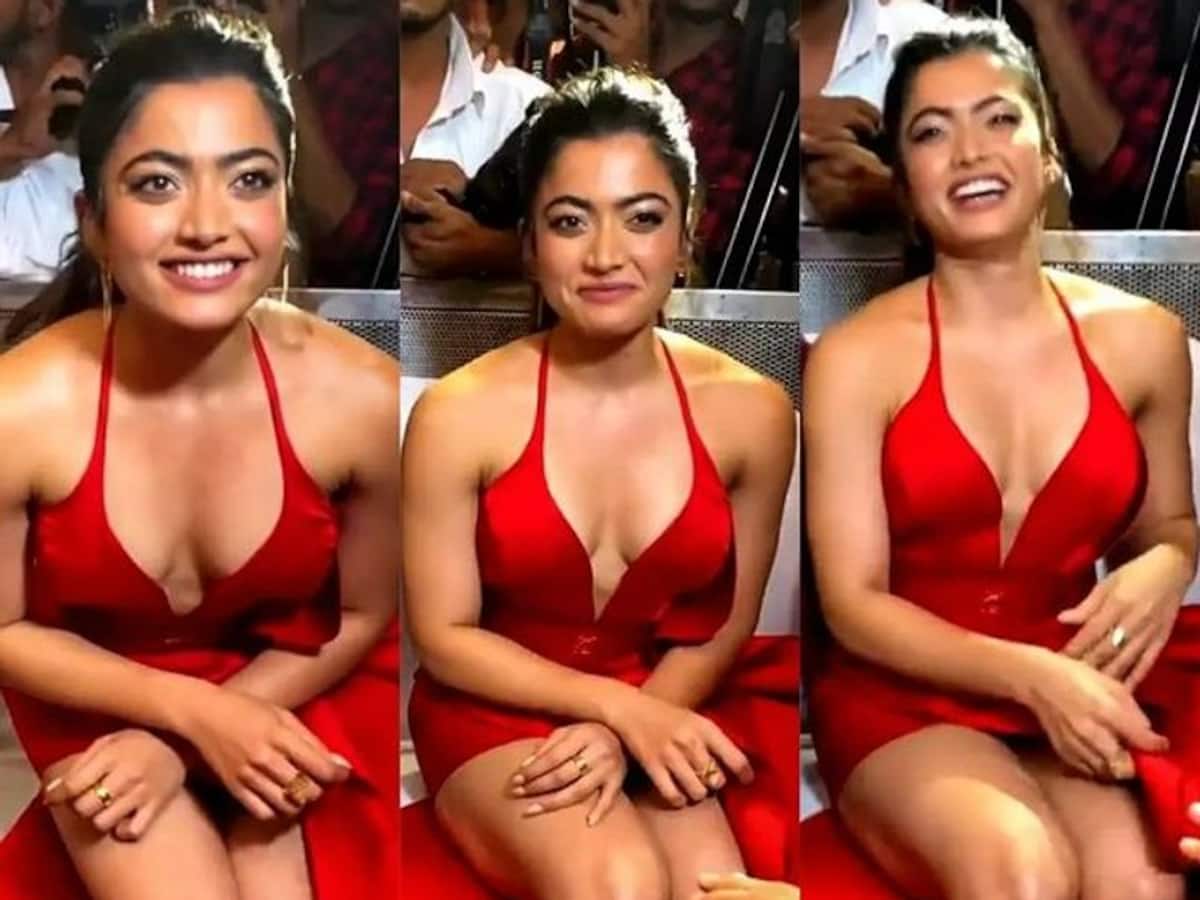 Video and Pictures: Rashmika Mandanna smartly escapes 'oops moment' in SEXY short red dress