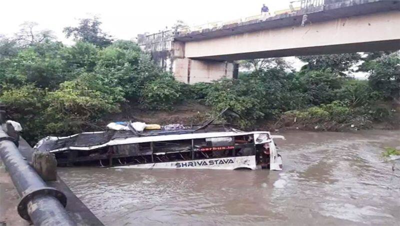 Maharashtra state transport bus falls into Narmada river, 13 dead