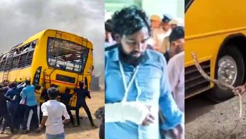Villagers threw looted items from the school on the road in Kallakurichi violence