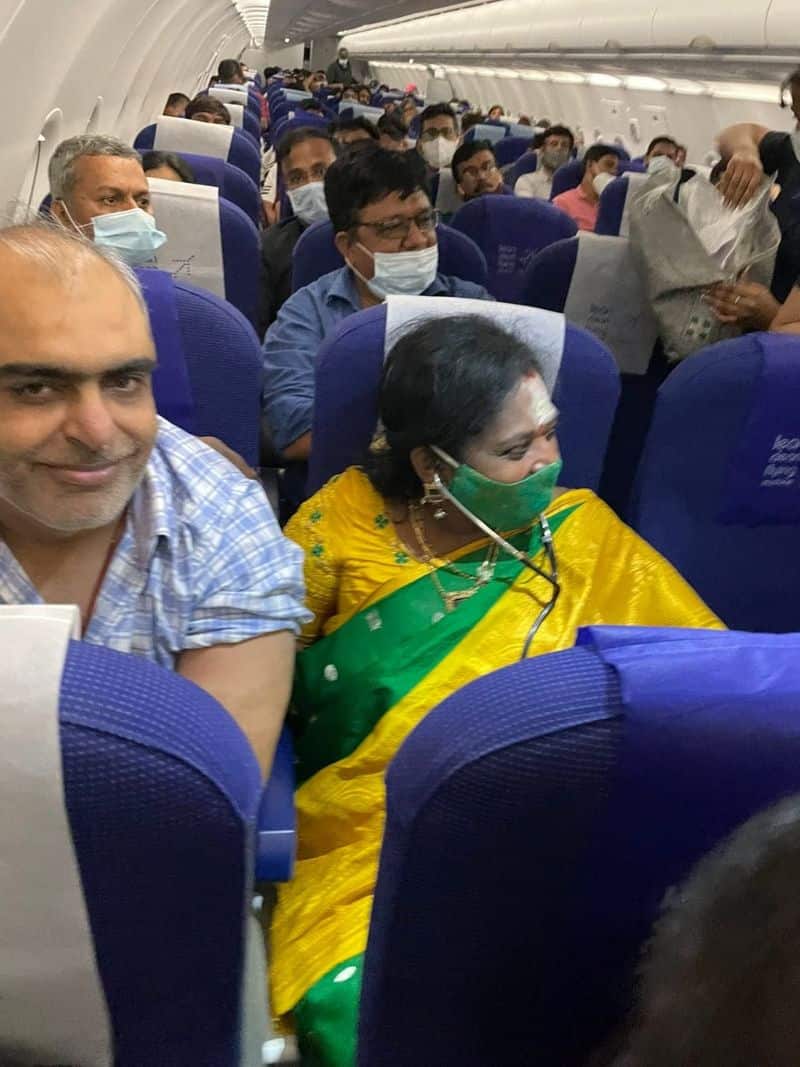 Telangana Governor Tamilisai Soundararajan treats a patient in distress on board a flight
