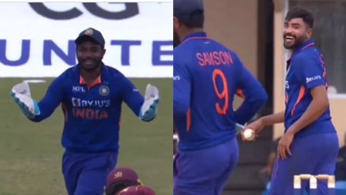 WI vs IND 2nd ODI Watch Sanju Samson and Mohammed Siraj funny moments WI vs IND 2nd ODI Watch Sanju Samson and Mohammed Siraj funny moments
