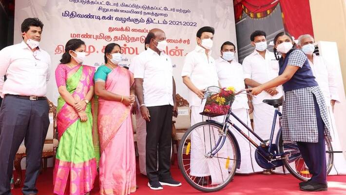 Chief Minister M K Stalin launched the scheme of providing bicycles to government school students Chief Minister M K Stalin launched the scheme of providing bicycles to government school students