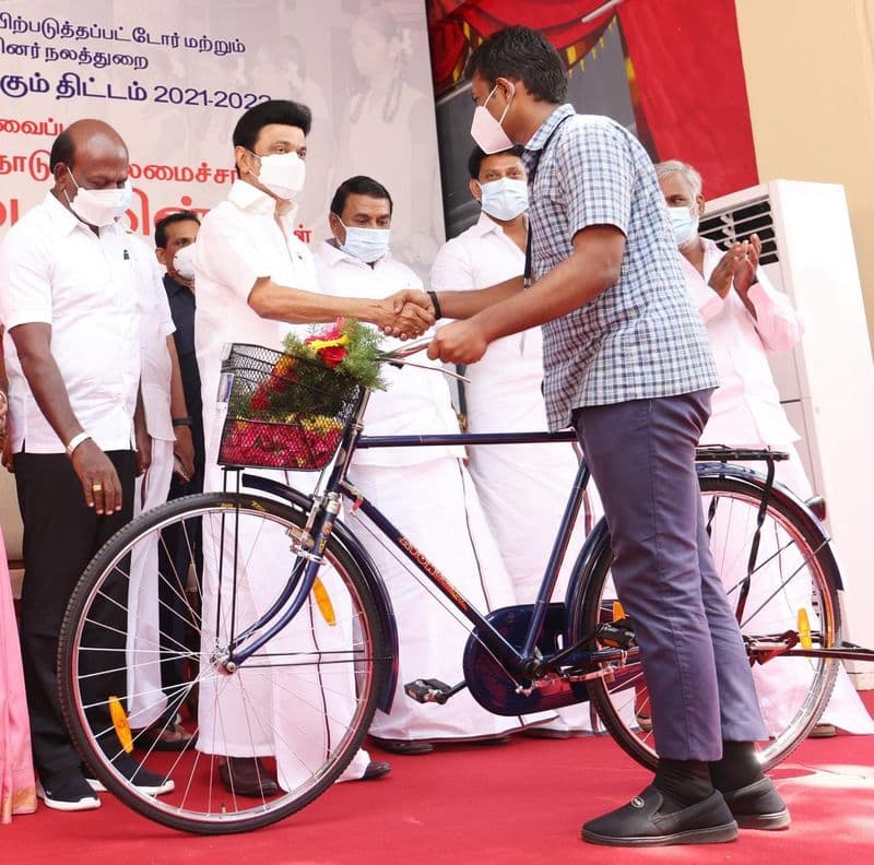 Chief Minister M K Stalin launched the scheme of providing bicycles to government school students