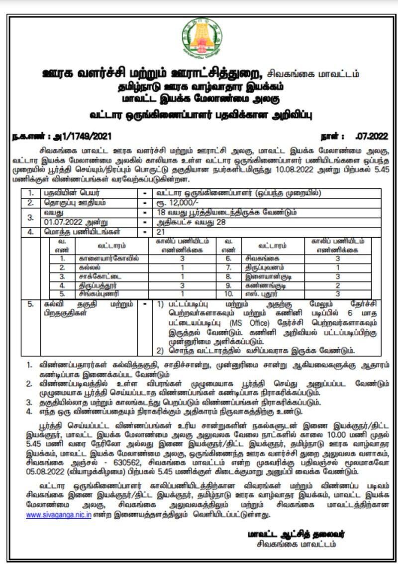 Sivaganga district job notification 2022 Knowing MS Office is enough full details here