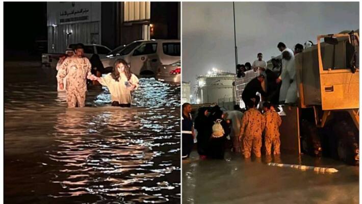 UAE military help rescue residents in heavy rain flooded Fujairah UAE military help rescue residents in heavy rain flooded Fujairah