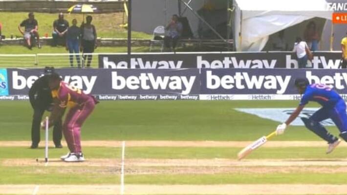 WI vs IND 1st T20I Watch R Ashwin survives bizarre run out as Obed McCoy forgot to dislodge the bails WI vs IND 1st T20I Watch R Ashwin survives bizarre run out as Obed McCoy forgot to dislodge the bails