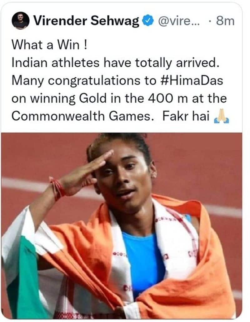 Commonwealth Games: Virender Sehwag Shares Fake News of Hima Das Winning Gold in 400 mtr