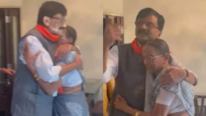 Mumbai Patra chawl scam case Sanjay Raut hugs mother before ed detain video goes viral ckm Mumbai Patra chawl scam case Sanjay Raut hugs mother before ed detain video goes viral ckm