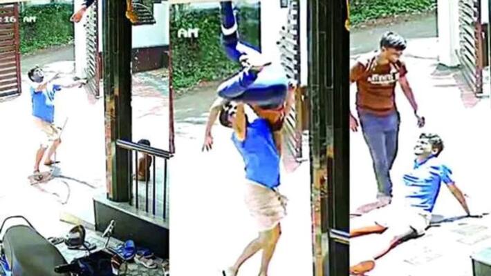 kerala men fell from terrace dramatic save by elder brother watch video ash kerala men fell from terrace dramatic save by elder brother watch video ash