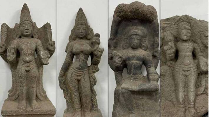 Nine idols worth crores seized from deceased smugglers house in Tamil nadu Nine idols worth crores seized from deceased smugglers house in Tamil nadu