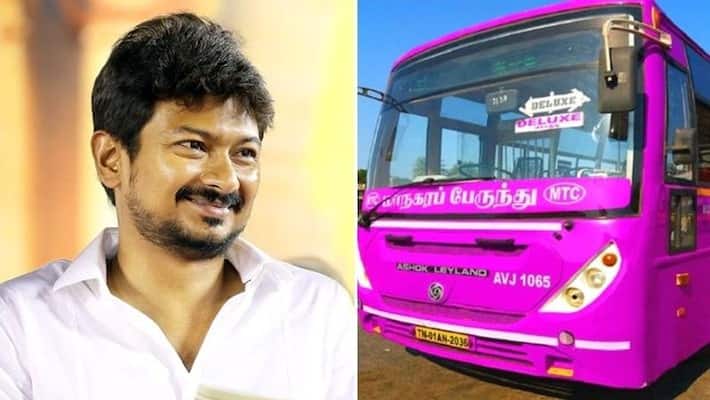 Ladies free bus to be changed to pink colour udhayanidhi stalin start tomorrow Ladies free bus to be changed to pink colour udhayanidhi stalin start tomorrow