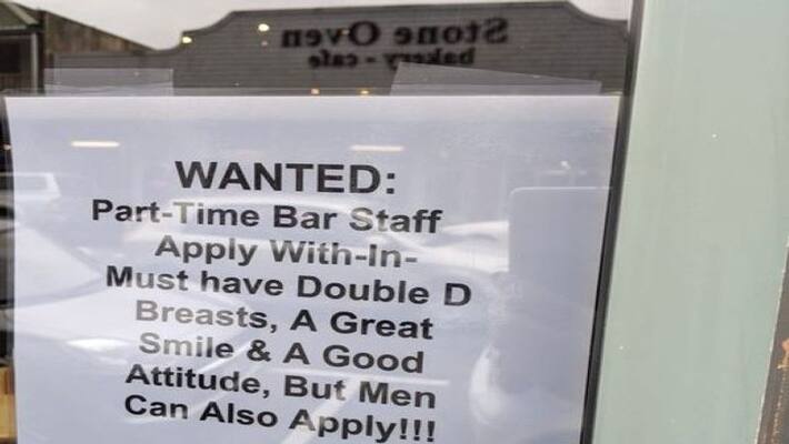 New Zealand bar and cafe seeking part time staff with Double D breasts size women job ad goes viral apa New Zealand bar and cafe seeking part time staff with Double D breasts size women job ad goes viral apa