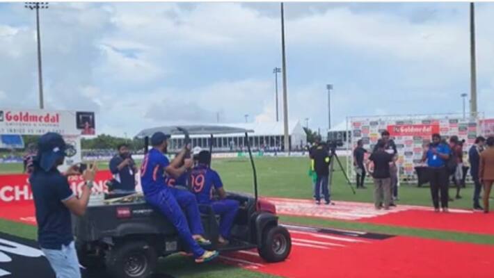 Watch team India bizarre celebration after T20 series win over West Indies Watch team India bizarre celebration after T20 series win over West Indies