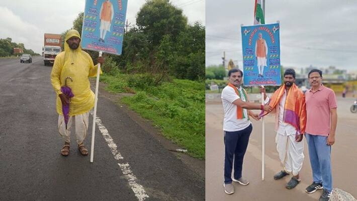 So much devotion on Prime Minister.. Pilgrimage to Andhra TO Delhi Modi devotee who walks 2000 km. So much devotion on Prime Minister.. Pilgrimage to Andhra TO Delhi Modi devotee who walks 2000 km.