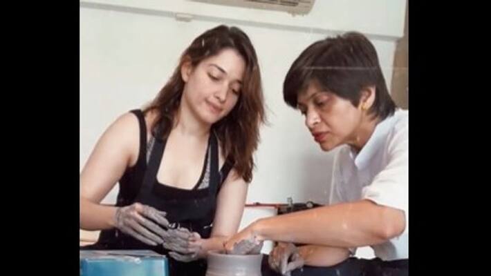 actress tamannaah bhatia indulging in pottery activity actress tamannaah bhatia indulging in pottery activity