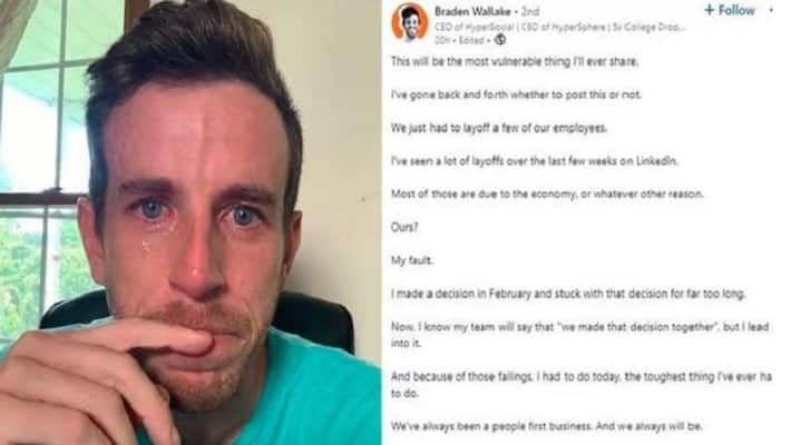 Crying CEO: Company CEO started crying during layoff of employees photo viral Crying CEO: Company CEO started crying during layoff of employees photo viral