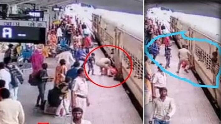 GRP jawan saved lives two children including woman Mahoba such accident happened while boarding train GRP jawan saved lives two children including woman Mahoba such accident happened while boarding train