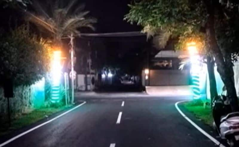 Tree Glitters with National flag like Light near Actor Vijay House in Neelankarai