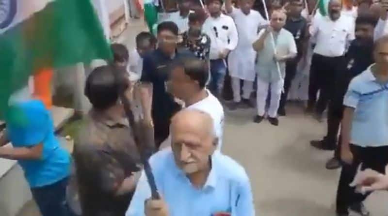 Gujarat Ex Minister Nitin Patel Hit By Galloping Cow During yatra