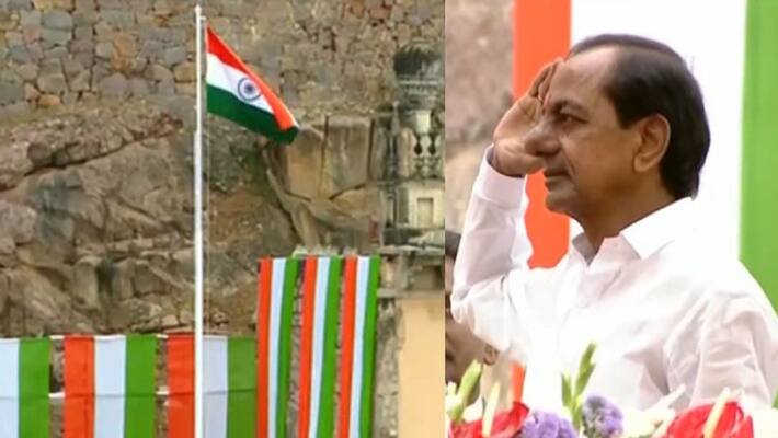 Independence Day 2022 cm KCR hoisting national flag At golconda fort Independence Day 2022 cm KCR hoisting national flag At golconda fort