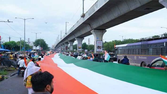 Rally with 75 meter Tricolour in Hyderabad Rally with 75 meter Tricolour in Hyderabad