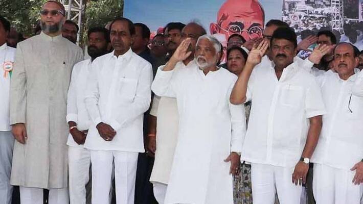 CM KCR participates in mass recital of national anthem at Abids in Hyderabad CM KCR participates in mass recital of national anthem at Abids in Hyderabad