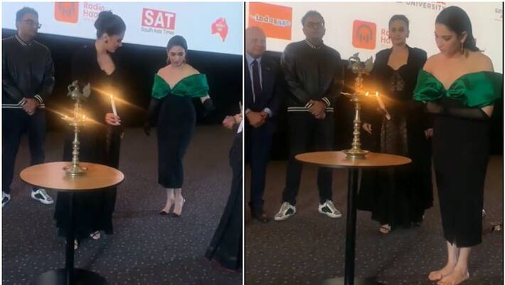 Tamannaah takes off her shoes on stage to light up lamp and impressed fans sgk Tamannaah takes off her shoes on stage to light up lamp and impressed fans sgk