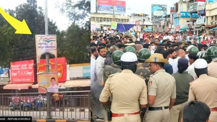 Savarkar poster torn in Karnataka Tumakuru day after Shivamogga violence Savarkar poster torn in Karnataka Tumakuru day after Shivamogga violence