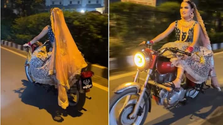 bride rides Royal Enfield to the wedding venue apa bride rides Royal Enfield to the wedding venue apa