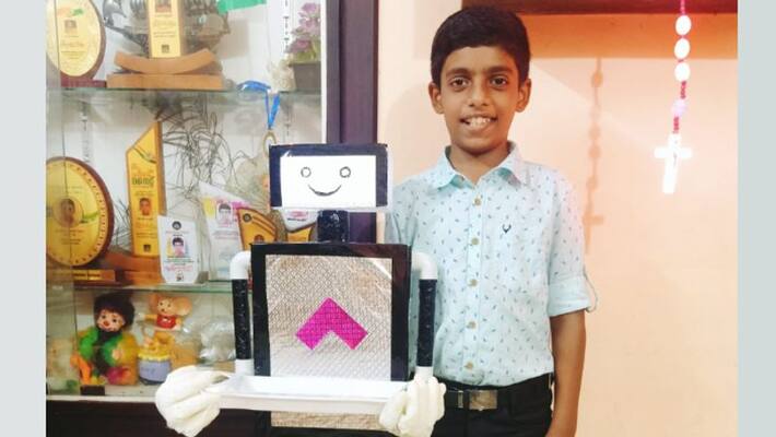8th class student made a robot at a cost of Rs 800 to serve tea and sweets to the guests 8th class student made a robot at a cost of Rs 800 to serve tea and sweets to the guests