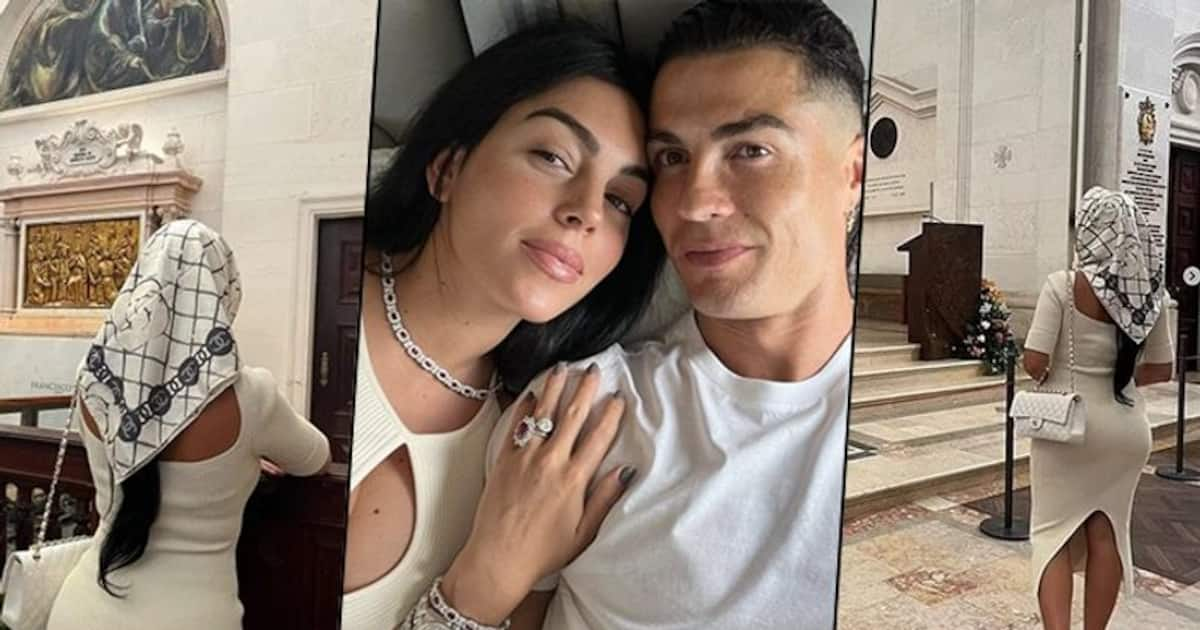 A namorada de Cristiano Ronaldo, Georgina Rodriguez, usa um vestido abraçando no local sagrado de Fátima (FOTOS)