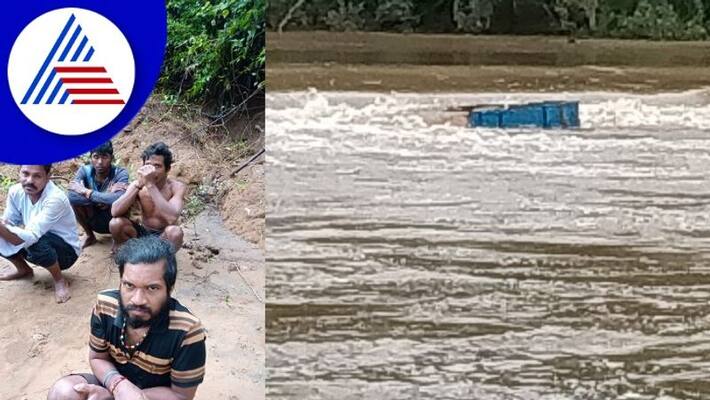 Lorry rolled into the river five rescued, one missing at panasaguli bridge ankola rav Lorry rolled into the river five rescued, one missing at panasaguli bridge ankola rav