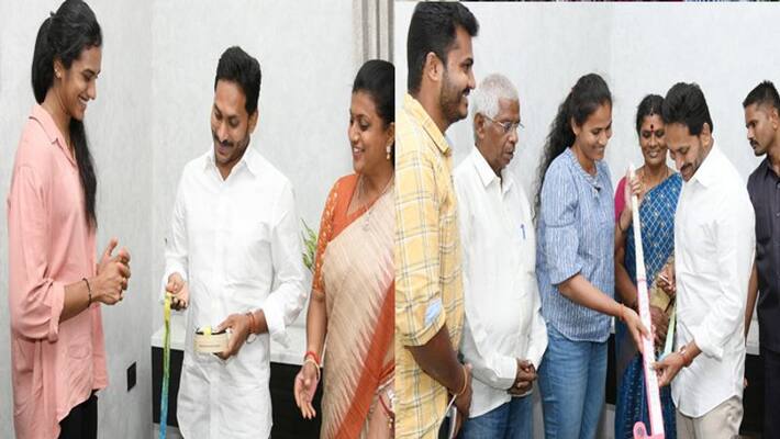 pv sindhu and hockey player rajani meet ap cm ys jagan pv sindhu and hockey player rajani meet ap cm ys jagan