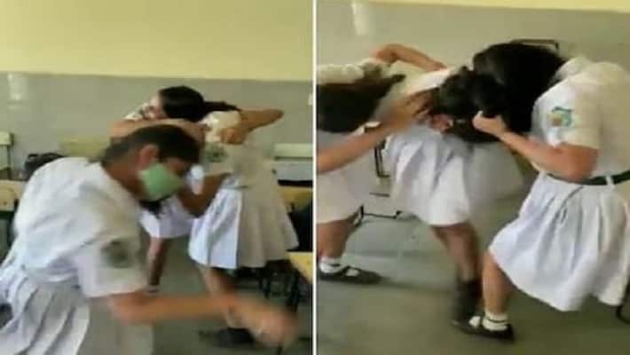 Girls riot Kanpur famous school three girls in classroom are behaving like this with each other Girls riot Kanpur famous school three girls in classroom are behaving like this with each other