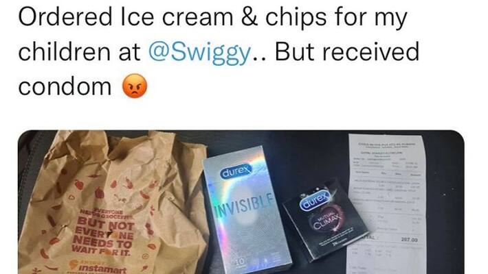 Man receives 2 pack condom from swiggy online order instead of ice cream and chips ckm Man receives 2 pack condom from swiggy online order instead of ice cream and chips ckm
