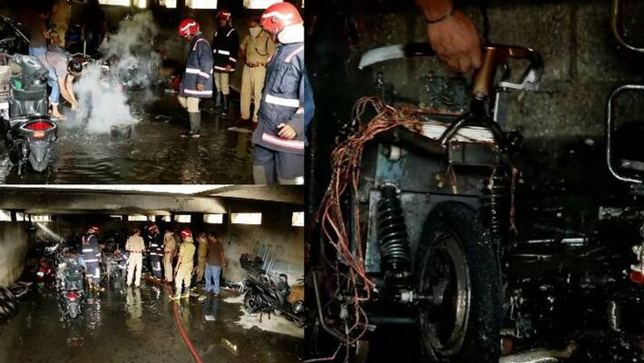 Fire broke out in an electric scooter showroom in Kozhikode Fire broke out in an electric scooter showroom in Kozhikode