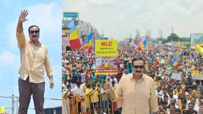 Pmk leader anbumani protest against nlc at cuddalore Pmk leader anbumani protest against nlc at cuddalore