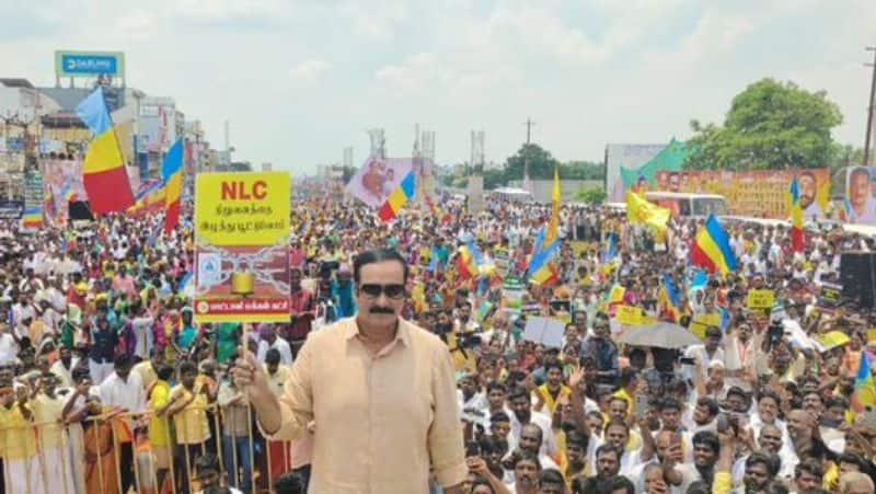 Pmk leader anbumani protest against nlc at cuddalore