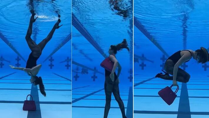 woman catwalk under water in swimming fool watch viral video woman catwalk under water in swimming fool watch viral video