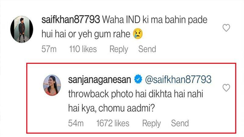 Indian cricketer Jasprit bumrah's wife Sanjana Ganesan reply to troll on her picture dva