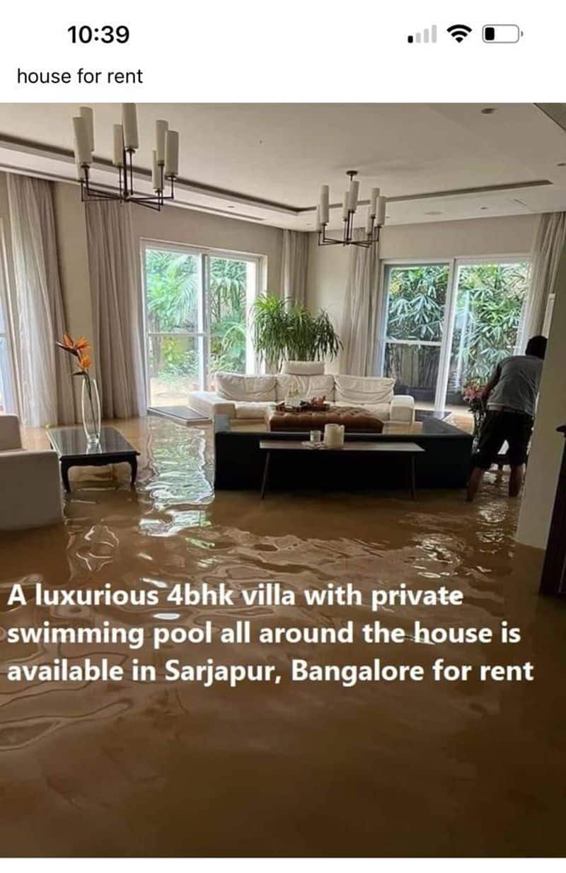 Bangalore floods: The living room of a luxury villa is flooded with water.