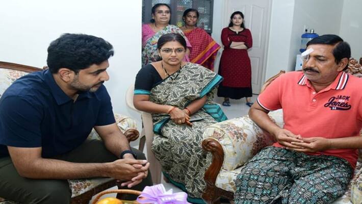 tdp leader nara lokesh meets chennupati gandhi tdp leader nara lokesh meets chennupati gandhi