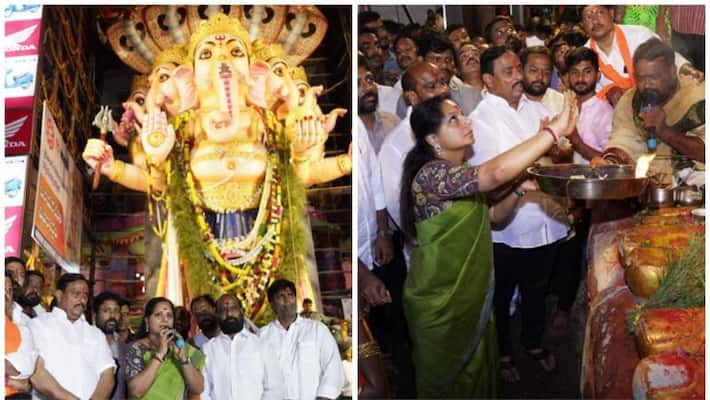 TRS MLA Kalvakuntla Kavitha visits Khairatabad Ganesh in Hyderabad TRS MLA Kalvakuntla Kavitha visits Khairatabad Ganesh in Hyderabad