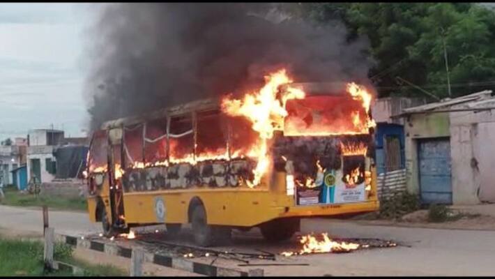 Bus set afire near Siliguri after local dies in accident Bus set afire near Siliguri after local dies in accident